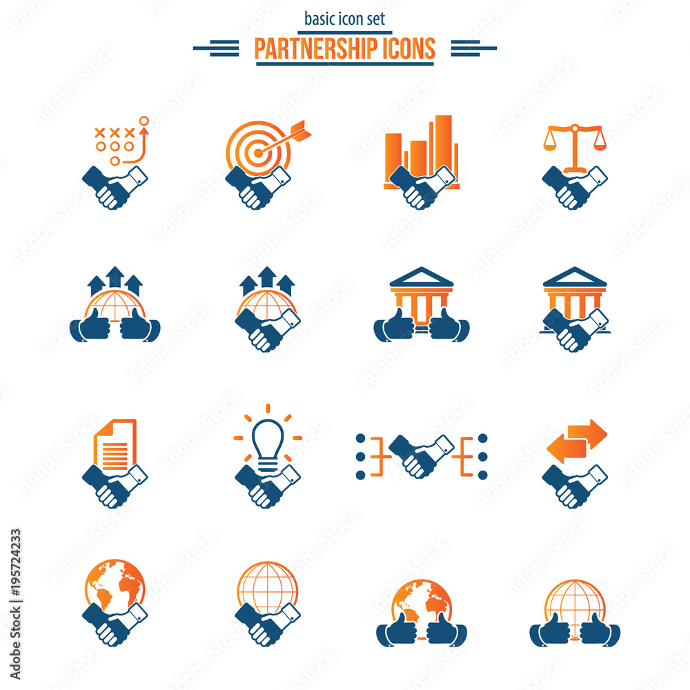 Fototapeta premium Business partnership and collaboration icons set