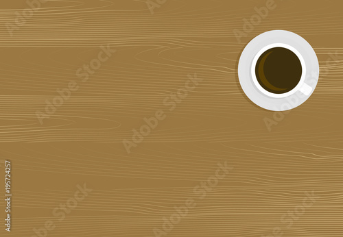 Wooden table with cup of coffee