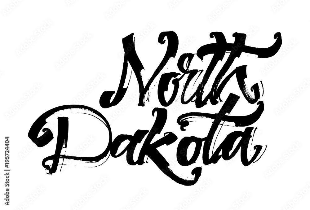 North Dakota. Modern Calligraphy Hand Lettering for Serigraphy Print North Dakota. Modern Calligraphy Hand Lettering for Serigraphy Print
