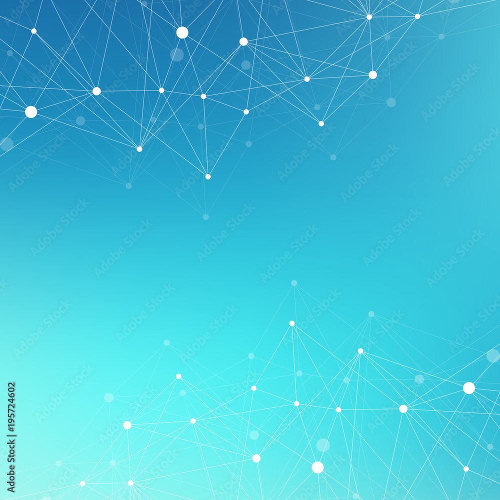 Geometric abstract background with connected line and dots. Network and connection background for your presentation. Graphic polygonal background. Scientific illustration, raster image. Geometric abstract background with connected line and dots. Network and connection background for your presentation. Graphic polygonal background. Scientific illustration, raster image.