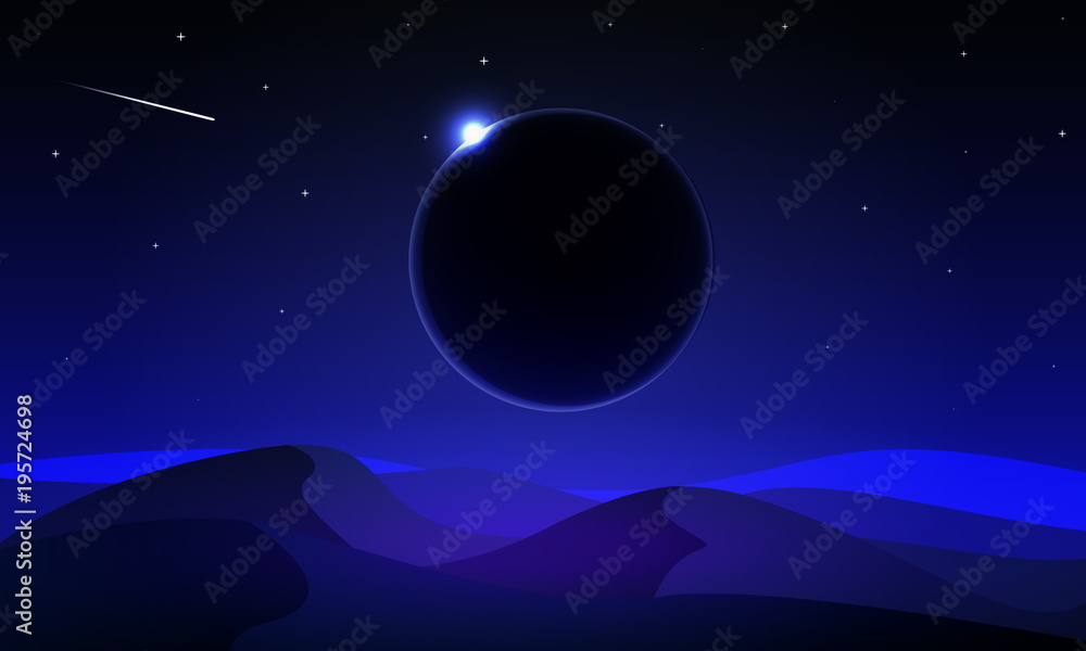 Landscape of the Night Solar Eclipse in the desert