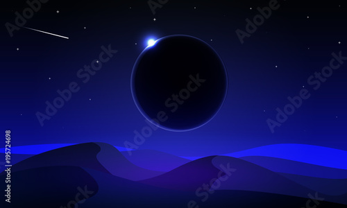 Landscape of the Night Solar Eclipse in the desert