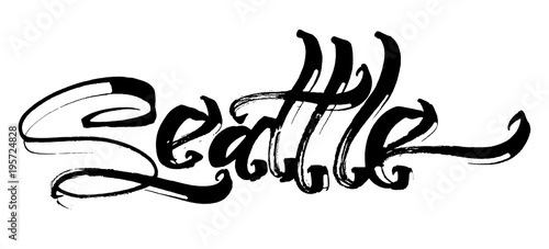 Seattle. Modern Calligraphy Hand Lettering for Serigraphy Print