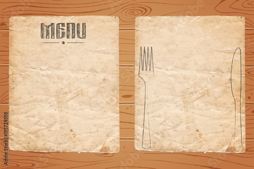 Menu of restaurant on old paper and wooden background