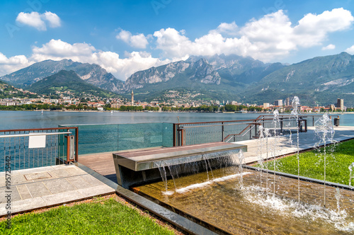 Lakefront of Malgrate located on the shores of Como Lake with view to Lecco city  Italy
