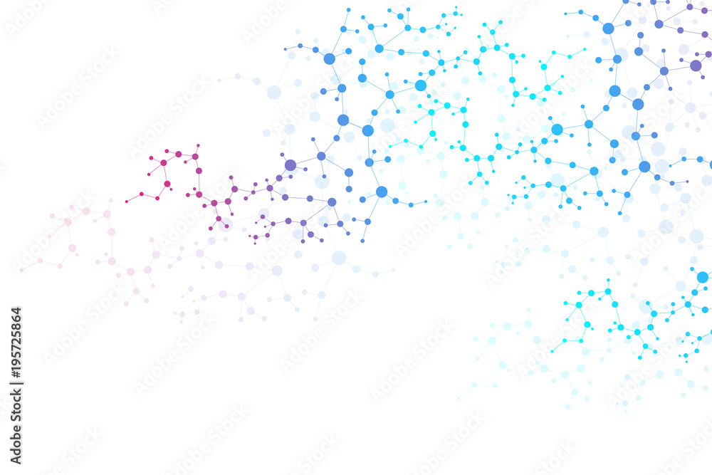 Structure molecule and communication. Dna, atom, neurons. Scientific concept for your design. Connected lines with dots. Medical, technology, chemistry, science background. illustration.