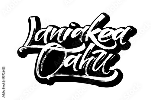 Laniakea Oahu. Sticker. Modern Calligraphy Hand Lettering for Serigraphy Print