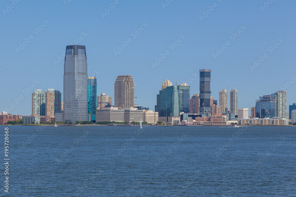 Panoramic view of New Jersey city skyline.