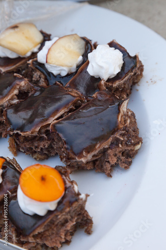 Delicious sweets. Dessert plate. Bakery and restaurant deserts. Sweet food, buffet. Unhealthy food. Pieces of cake. Delicious