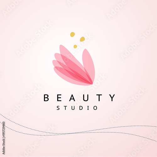 Vector transparent beauty studio logo. Spa and yoga floral symbol in light colors isolated on light pink background. Perfect for massage salon, wellness and health care center, fashion insignia design
