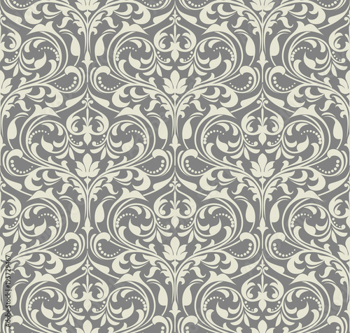 Wallpaper in the style of Baroque. A seamless vector background. Grey floral ornament. Graphic vector pattern