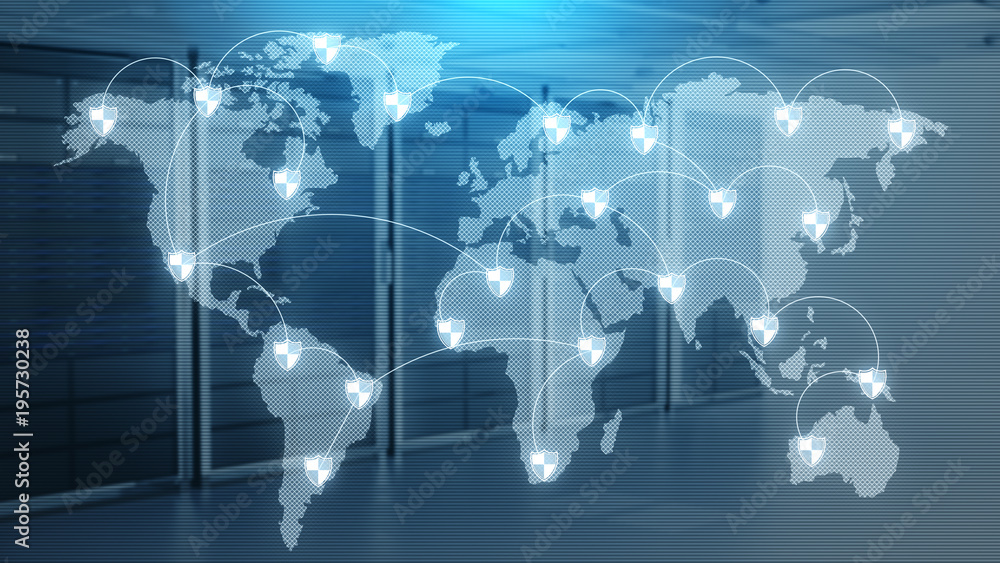 Server room which connected to the global cloud data,3d rendering. Server room which connected to the global cloud data,3d rendering.