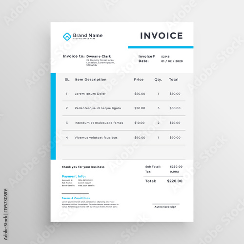 simple invoice vector template design