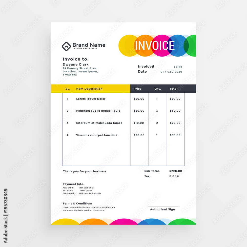 Fototapeta premium colorful vector invoice template design