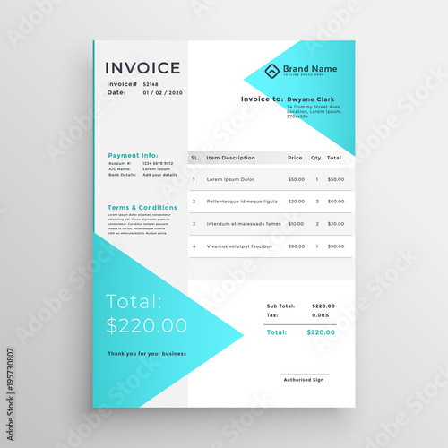 creative light blue invoice template design