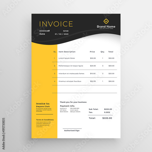 modern yellow black vector invoice template design