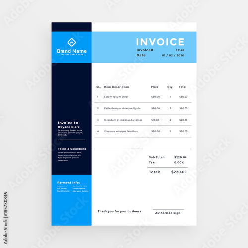 professional business invoice template design in blue color