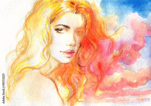 Fototapeta Naklejka Na Ścianę i Meble -  beautiful woman. fashion illustration. watercolor painting