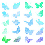 Silhouettes of butterflies in watercolor.