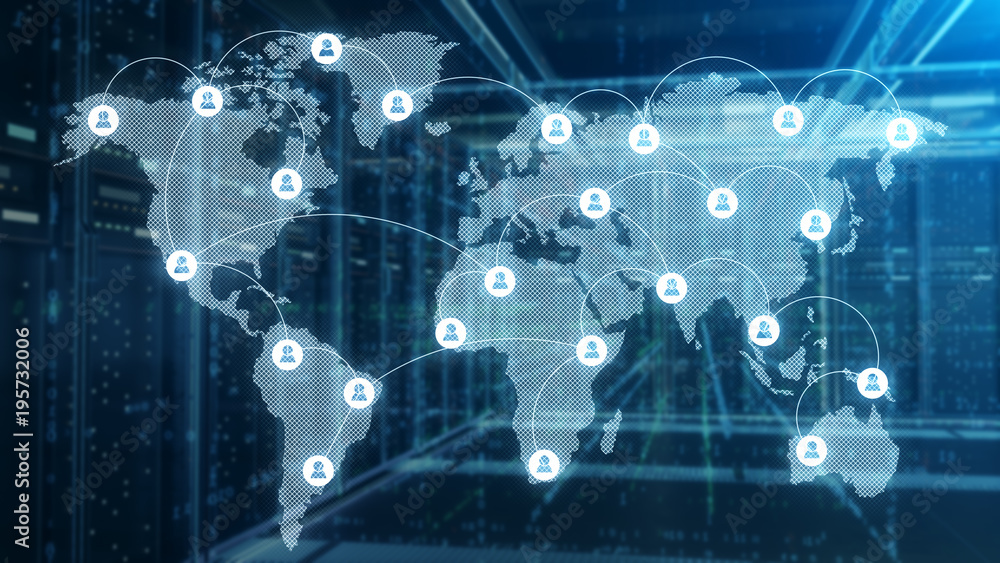 Server room which connected to the global cloud data,3d rendering. Server room which connected to the global cloud data,3d rendering.