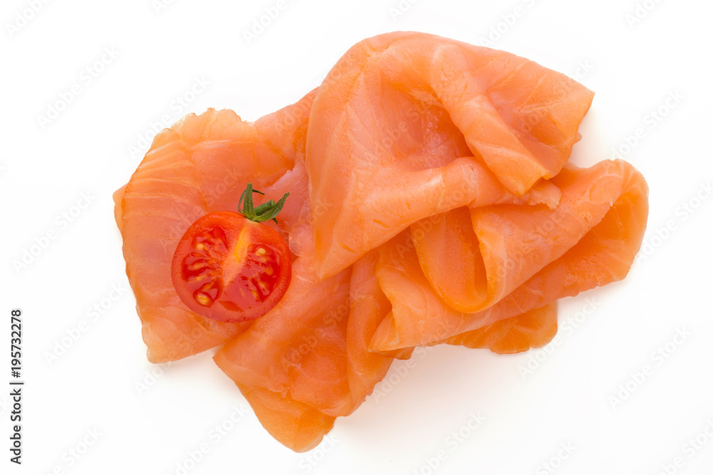 Fresh salmon slice and spice on the white background. Fresh salmon slice and spice on the white background.
