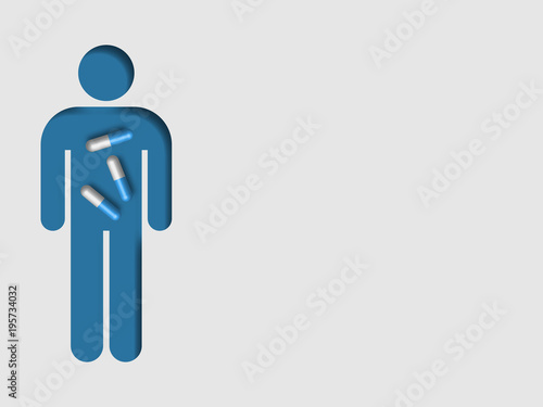 Blue human model containing medicines represent concept of health and medical. Technology background. Vector illustration.