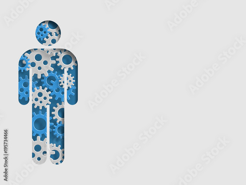 Blue human model containing group of 3d iron gear represents concept of engineering and innovation. Technology Background. Vector illustration.