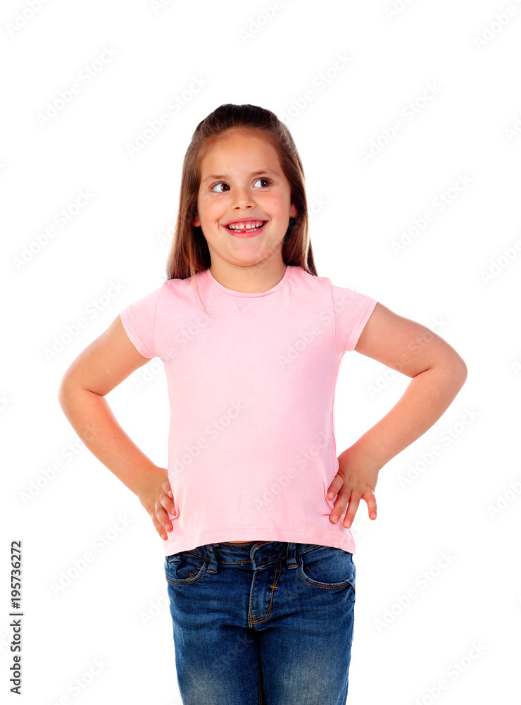 Obraz premium Happy small girl with long straight hair