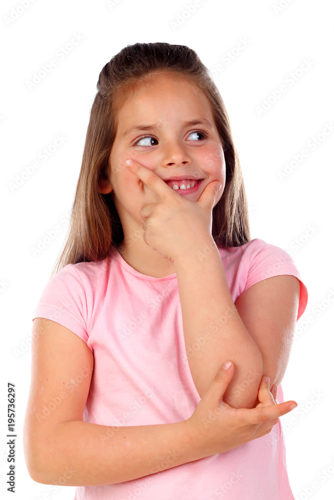 Pensive small girl imagining something