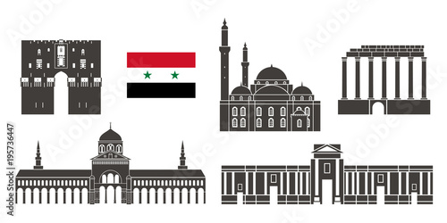 Syria set.  Isolated  Syria  architecture on white background