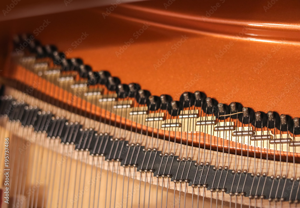 white piano hammers, strings building acoustic Grand piano white piano hammers, strings building acoustic Grand piano