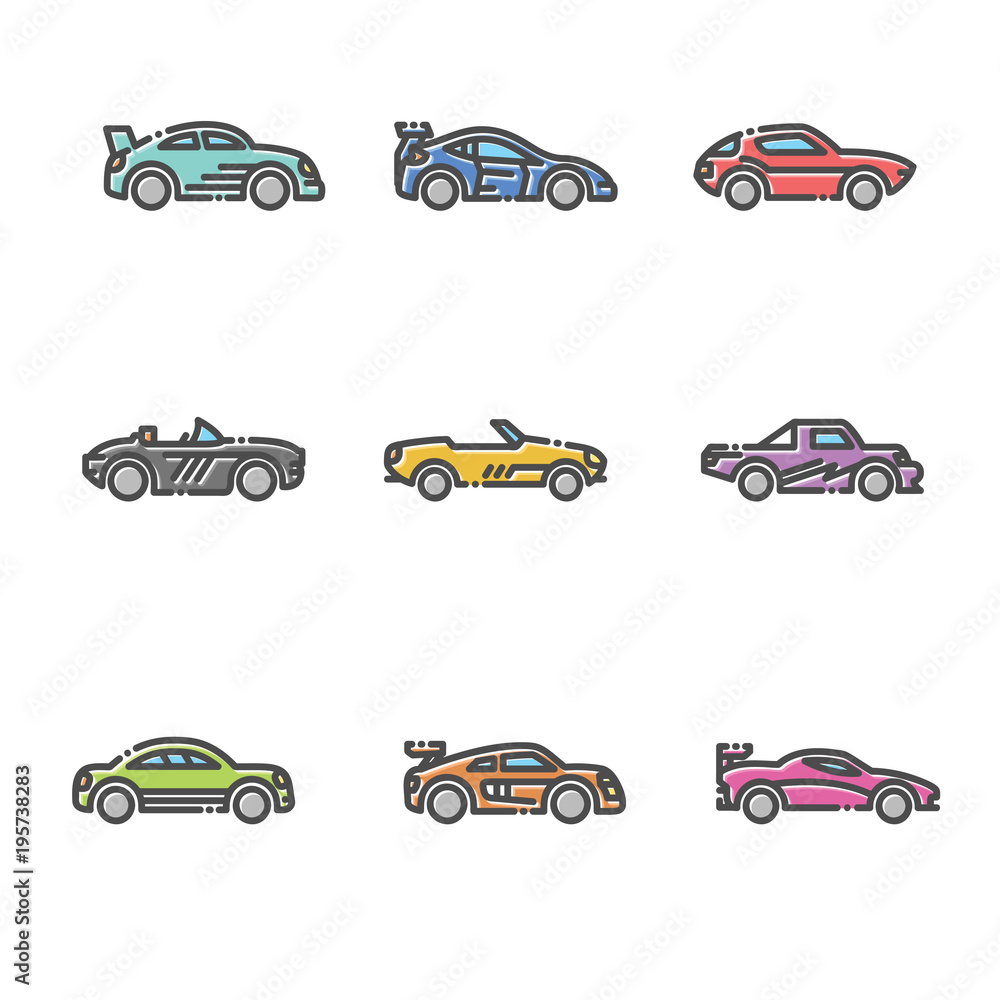 Linear car icon with outline and different kind of car Linear car icon with outline and different kind of car