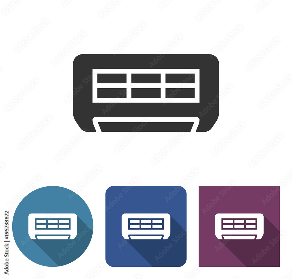 Air conditioner icon in different variants with long shadow Air conditioner icon in different variants with long shadow