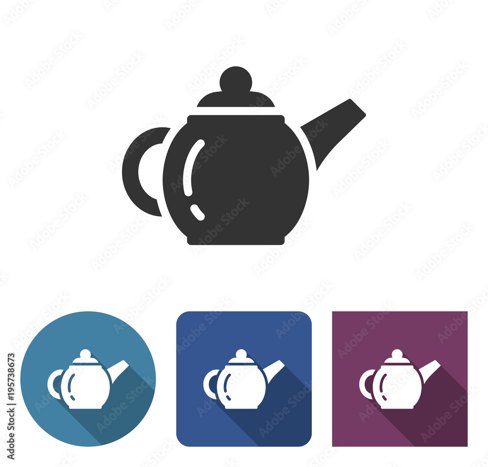 Brewing teapot icon in different variants with long shadow Brewing teapot icon in different variants with long shadow