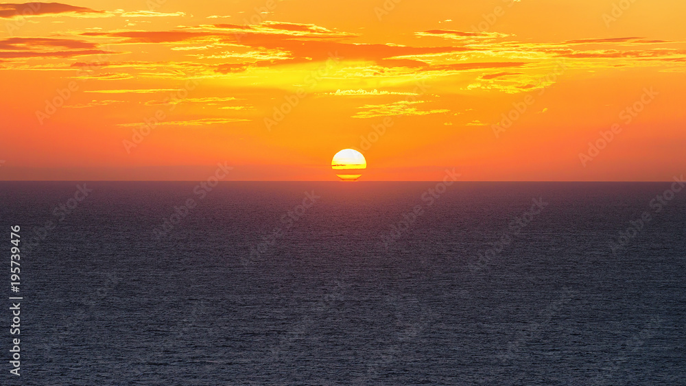 Romantic sunset over Mediterranean sea at Portoscuso Carbonia Sardinia