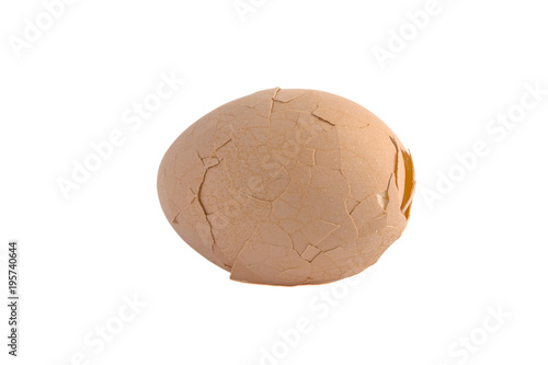 cracked boiled egg isolated on white background