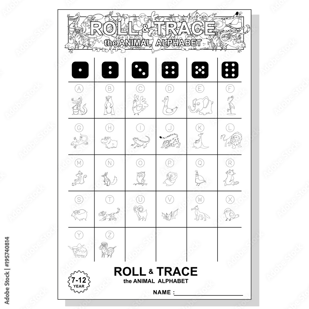 Roll And Trace Alphabet And Animals Children s Dice Game Template roll-and-trace-alphabet-and-animals-children-s-dice-game-template