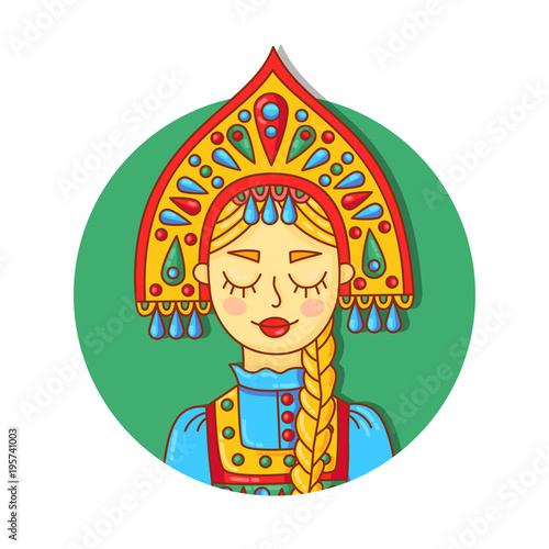 russian girl beauty in kokoshnik and traditional clothes portrait vector