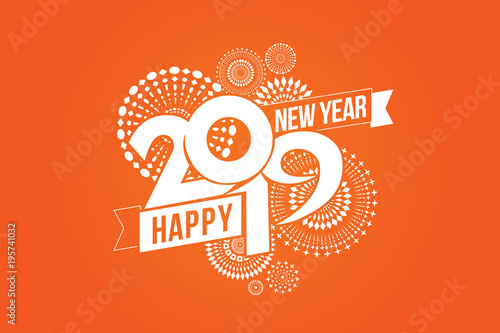 Vector illustration of  fireworks. Happy new year 2019 theme