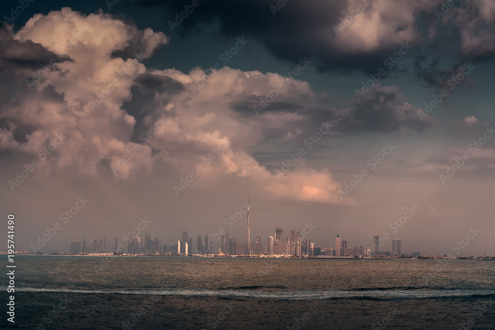 Dubai downtown skyline panorama at beautiful day