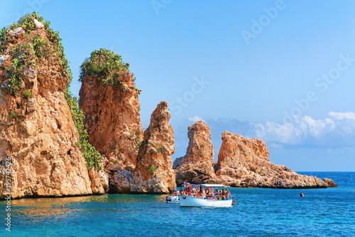 Fototapeta Naklejka Na Ścianę i Meble -  Ship in Mediterranean sea in Scopello Sicily