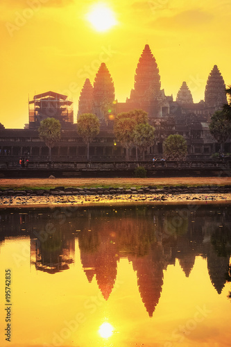 Sunset in Angkor Wat temple complex Siem Reap