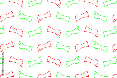 Hand - thumb up - thumbs down - vector pattern - green and red