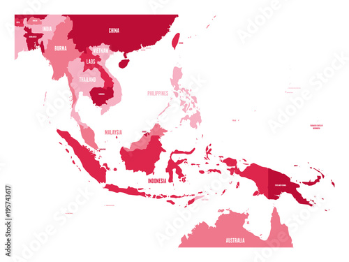 Map of Southeast Asia. Vector map in shades of maroon.