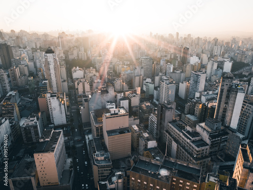 Sao Paulo Downtown Aerial Sunset - Brazil