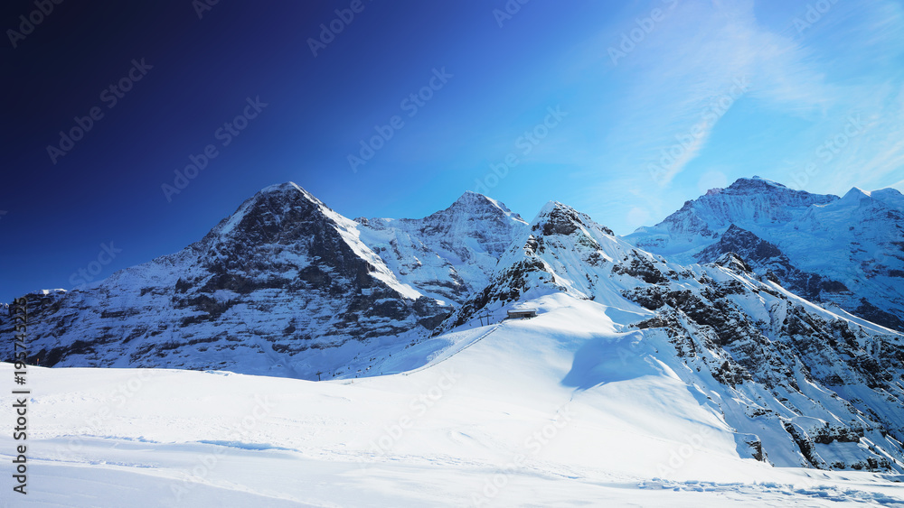 Jungfrau Eiger Monch Mountain peaks winter Swiss Alps