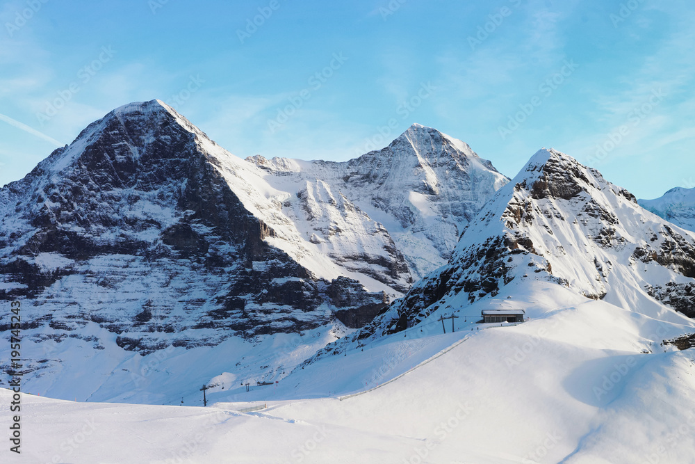 Jungfrau Eiger Monch Mountain peaks at winter Swiss Alps