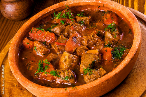 Chashushuli - spicy meat stew with vegetables. Georgian cuisine