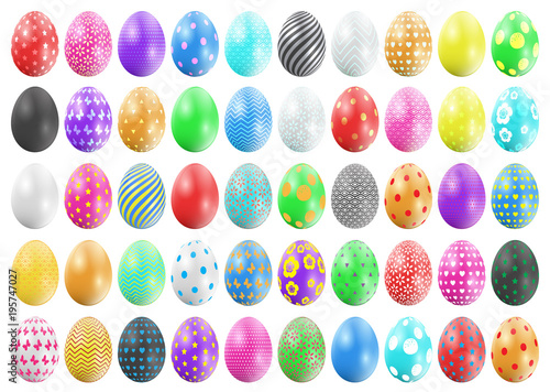 Big Set Luxury shiny colorful Easter Eggs Pattern. 50 set of easter eggs.