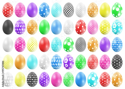 Big Set Colored Easter Eggs Pattern. 50 set of easter eggs.